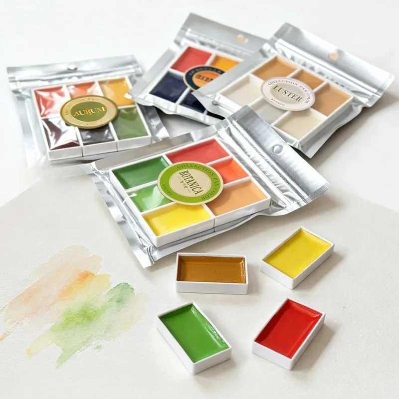 Japan 6-color Solid Water Color Pigment Set Pearlescent/retro Style Hand-painted Antique Illustration Calligraphy Decoration