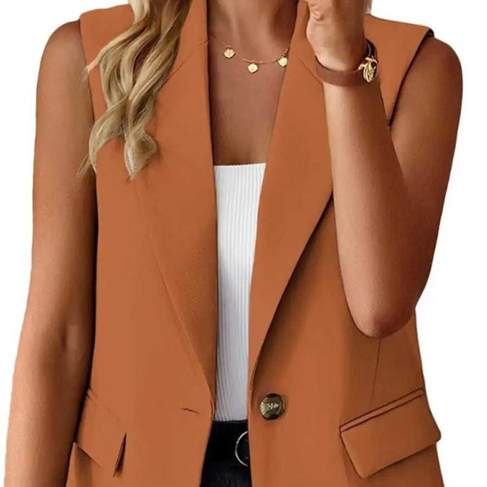 Women Suit Jacket Fashionable Women's Vest Coat with Flap Pockets for Work Office Lightweight Stylish Suit Waistcoat with Open