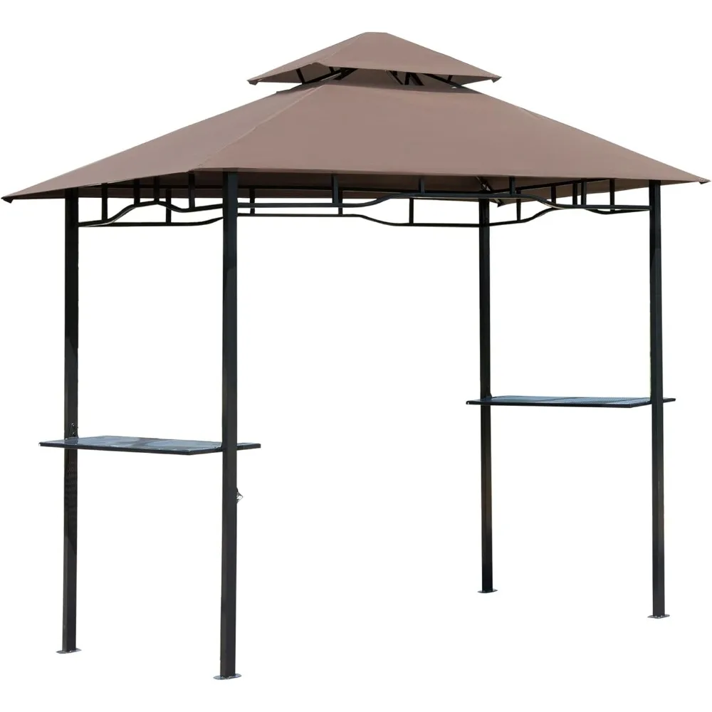 8' x 5' Grill Gazebo with Double Roof, Outdoor BBQ Gazebo with 2 Side Shelves, Steel Grill Tent Canopy for Patio Yard Garden, C
