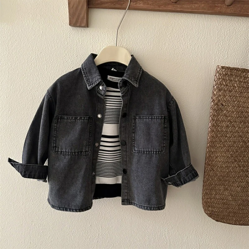 2-7 Years Boys Denim Coat Spring Autumn Kids Jacket Solid Color Cardigan Baby Outerwear Birthday Gifts New Children\'s Clothing