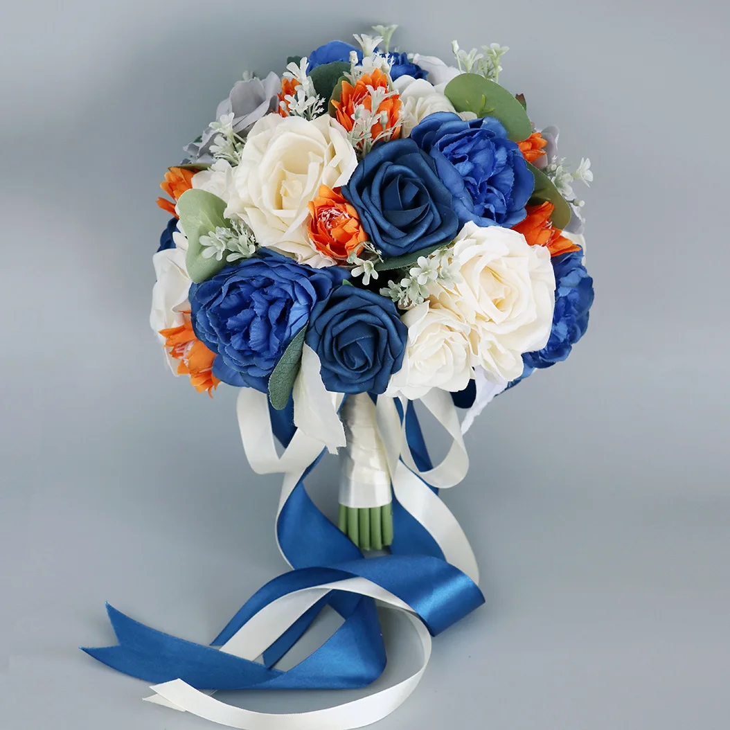 

Blue Bride Rose Bouquet Wedding Artificial Rose Flowers Wedding Home Living Room Autumn Decoration Fake Flower Party Prom Decor