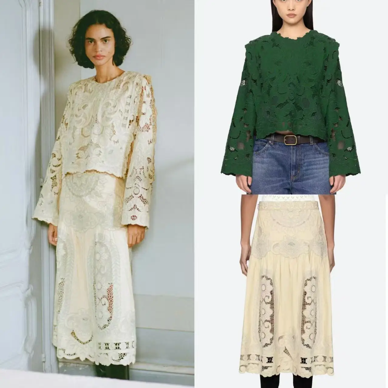 

Французский комплект с лазерной вышивкой и длинной юбкой Sve round Ne, женская хлопковая повседневная одежда, лето 20л.