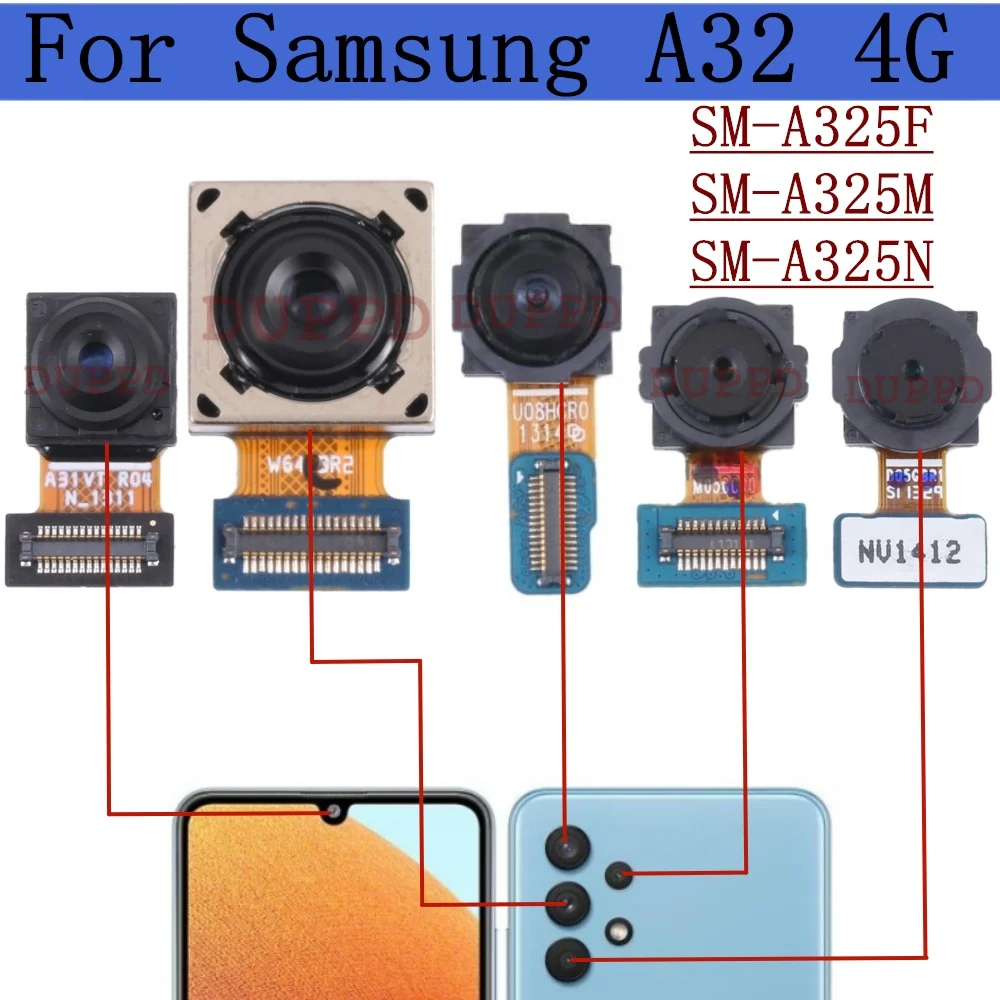 

Rear Front Camera For Samsung Galaxy A32 4G A325F A325M A325N Macro Depth Wide Main Back Camera Module Flex Cable