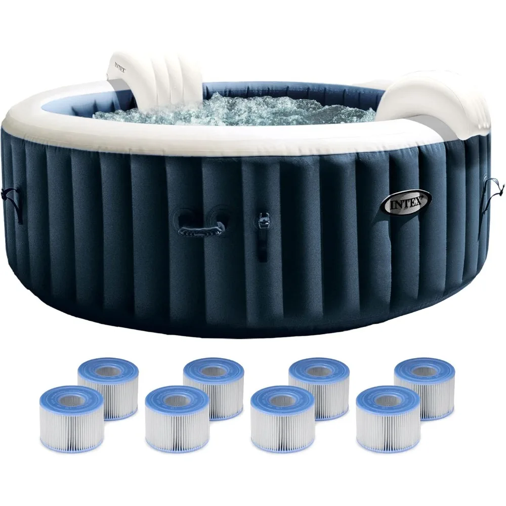 

4 Person Portable Inflatable 77" Round Outdoor Bubble Jet Spa Hot Tub with 8 Type S1 Easy Set Spa Filter Replacement Cartridges