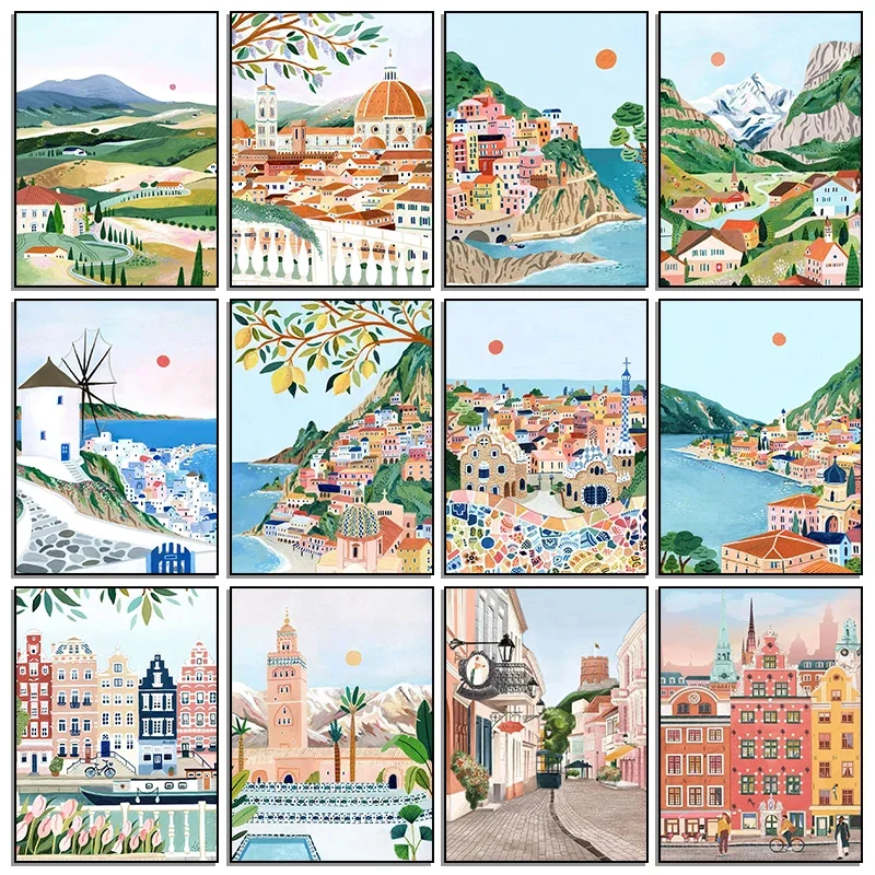 Positano London Vilnius Lithuania Amsterdam Travel Poster Canvas Painting and Print Wall Art Picture for Room Home Office Dec