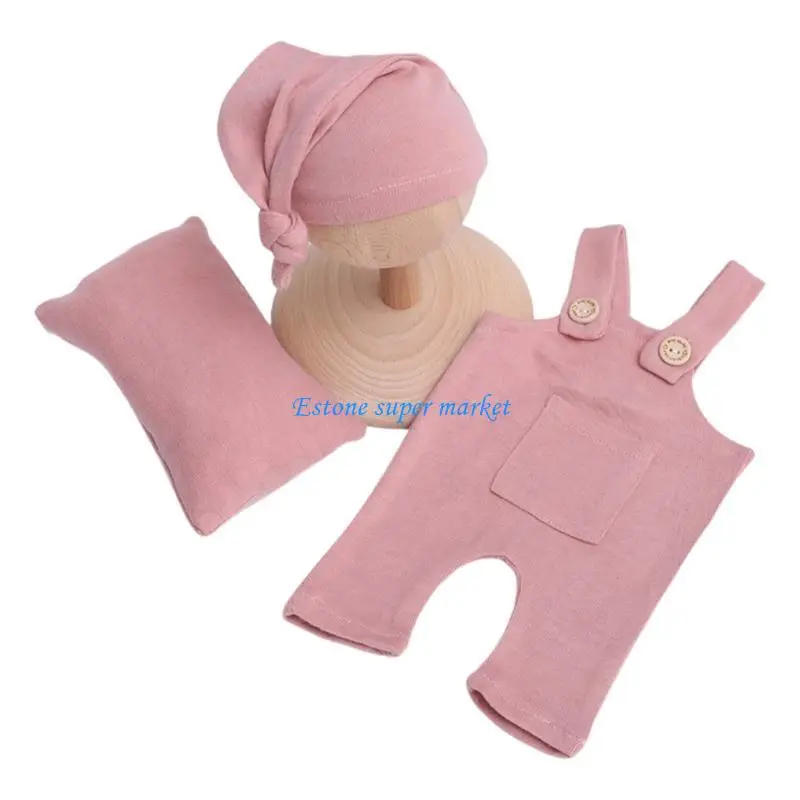 

090B Newborn Photography Props Outfit Baby Boy Girl Romper Hat Pillow Set Bodysuit