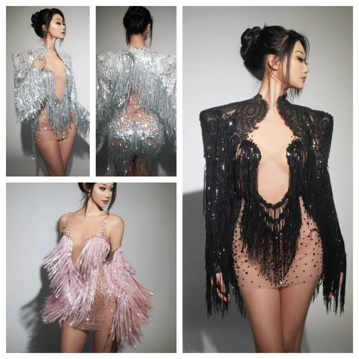 

Sexy Elastic Rhinestone Tassel Party Bodysuit OutfiSet Women Nightclub Prom Crystal Fringe LeotardDance Stage Wear Nainiang 7G