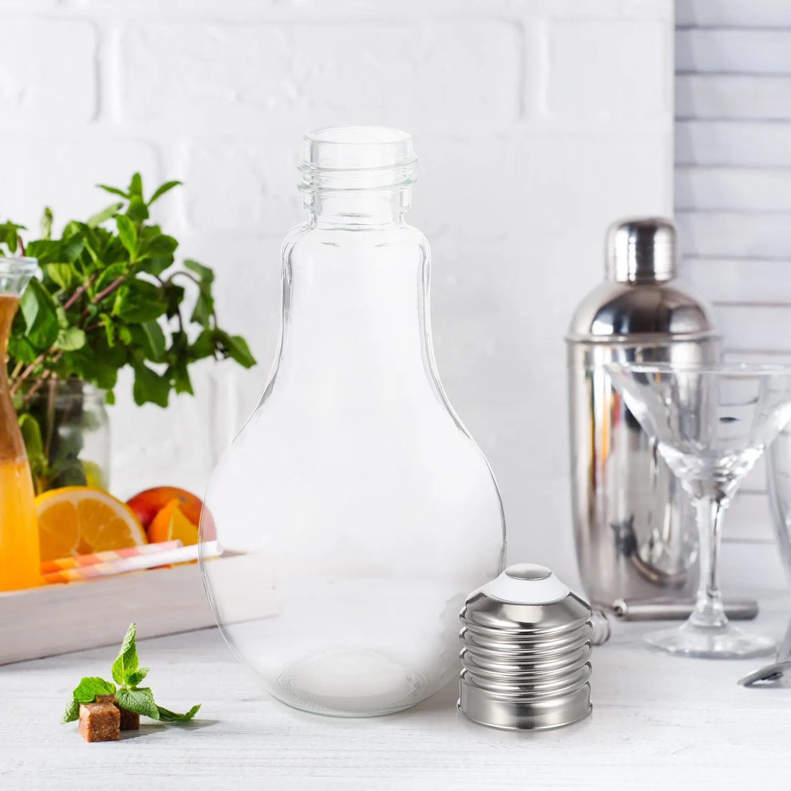 400Ml Light Bulb Shaped Glass Bottle Creative Drinking Glasses for Beer Long Drinks Soda Water Lemon Tea Milk Leak Proof Cap