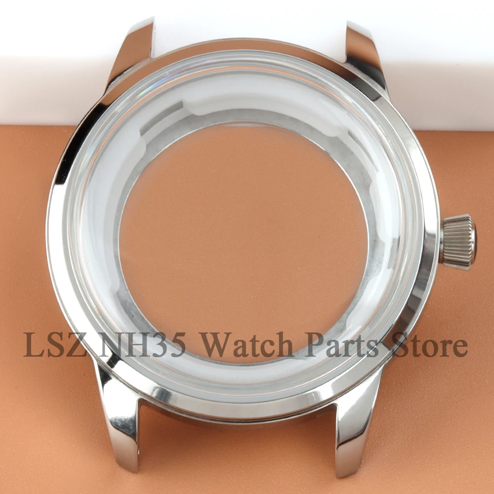 40mm Watch Case 35mm Dial Hands Fit Cocktail NH38 Automatic Movement Transparent Back cover 316L Stainless Steel Silver Case