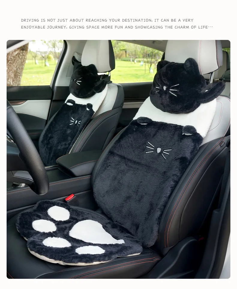 Black Cute Cat Claw Car Cushion Plush Soft Warm Car Seat Cushion Car Non-slip Cushion for Cars Full Set Car Accessories Interior