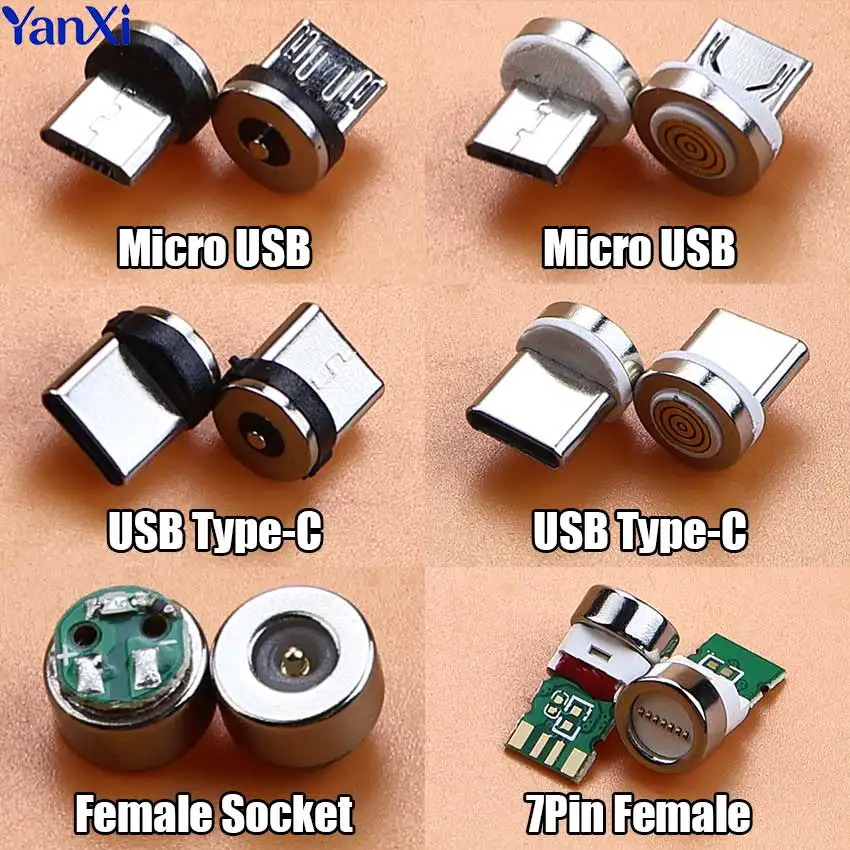 1-5Pcs Micro USB Type C Magnetic Tips Male Plug Connector USB Charging Port 7pin Female Socket For 360° Rotation Converter Cable