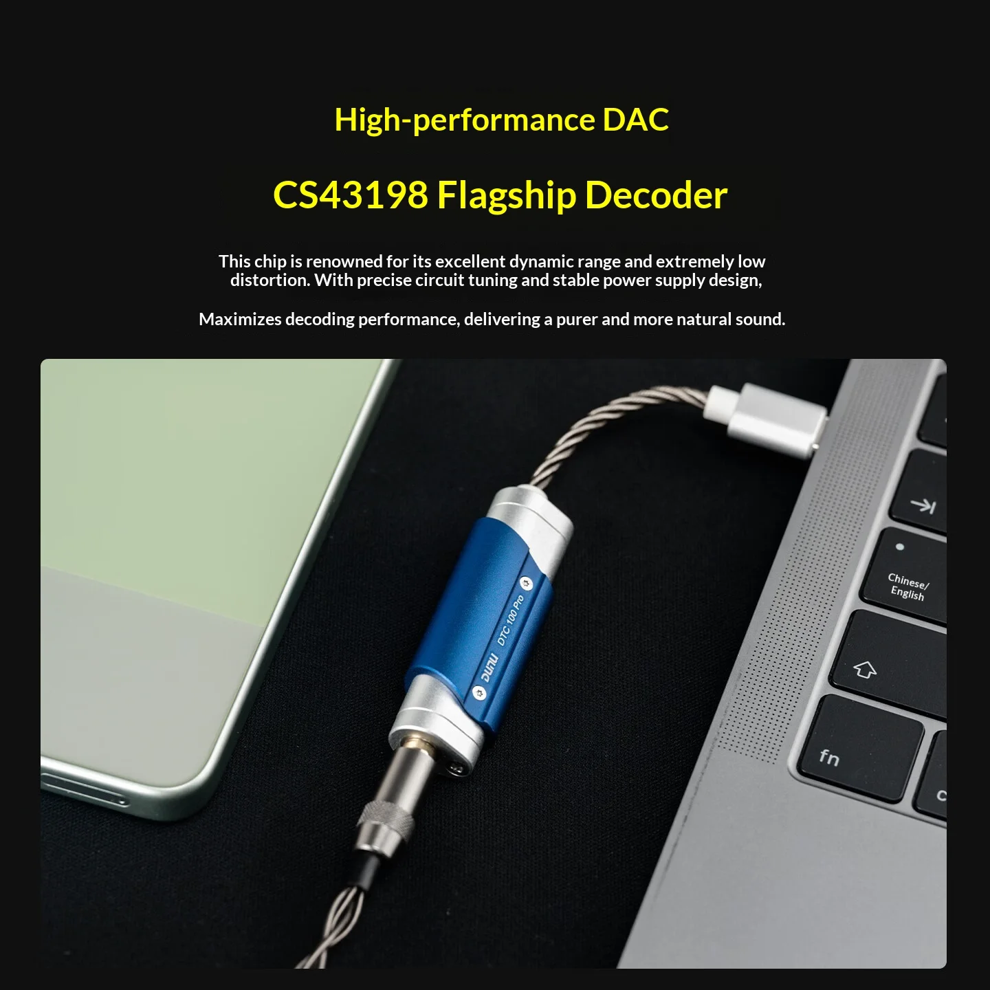 DUNU DTC 100 Pro HiFi CS43198 DAC AMP 200mW@32Ω 384kHz DSD256 USB-C to 3.5mm Audio Adapter DAC Portable Amplifier for phone pc
