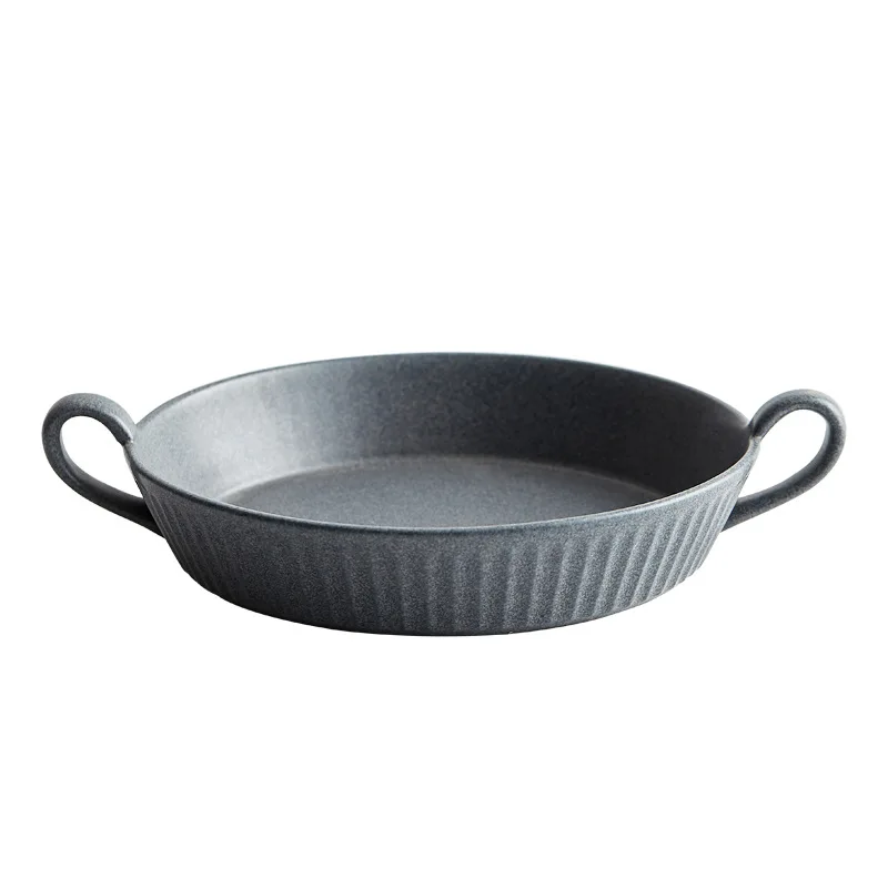 For Ceramic Binaural Plates, Home Western Food Plates, Baking Trays with Handles