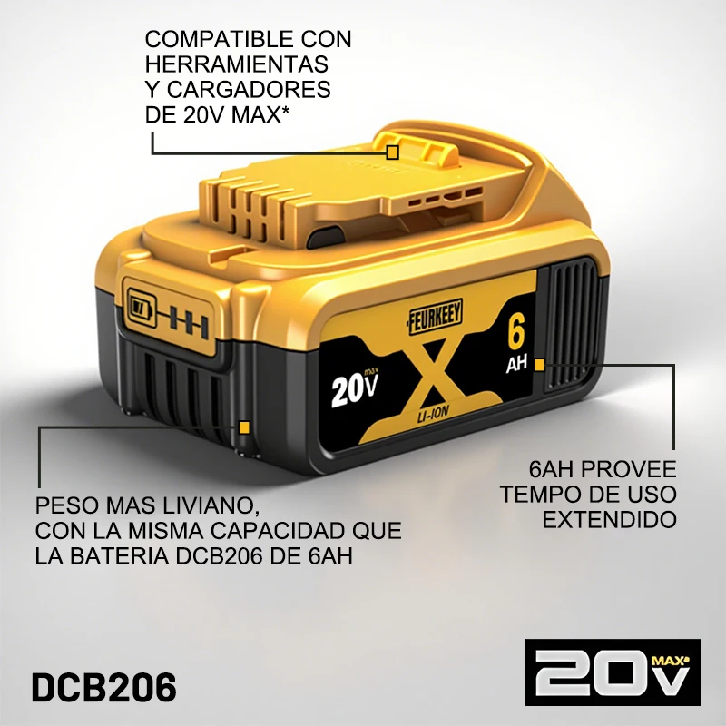 Pro DEWALT 6,0 Ah/9,0 Ah, maximálně 20 V, maximálně 60 V, lithium-iontové baterie, vhodné pro DCB204, DCB205, DCB206, DCB609, DCB184, DCB200 - náhled 3