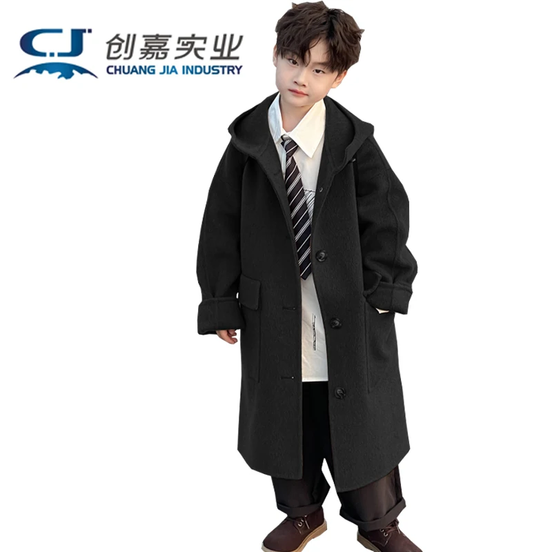 Children's Double-sided Cashmere Hooded Coat Autumn and Winter Brown Wool Boy Temperament Fashion Street Wear High-end Wear