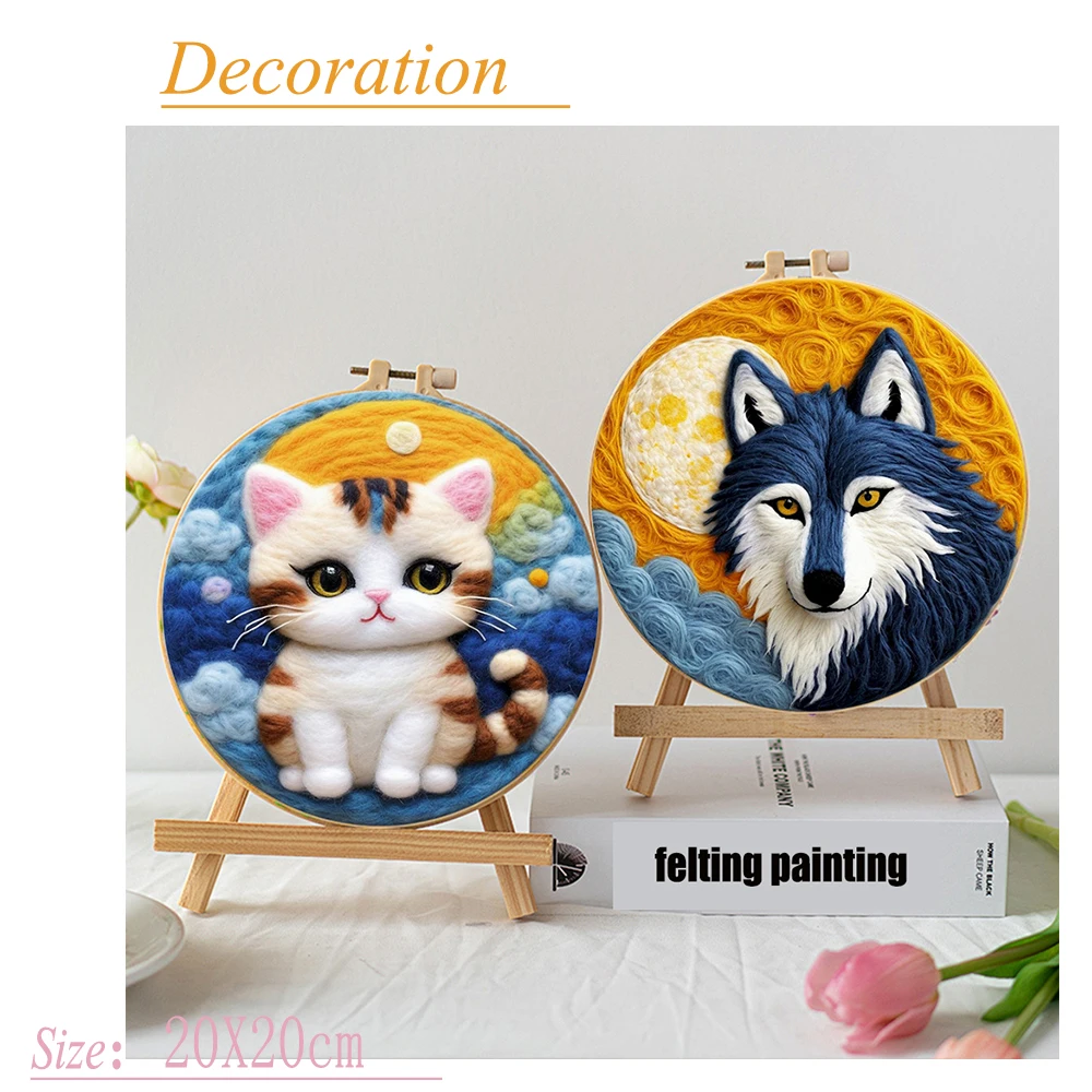 PhotoCustom 20x20cm Felting Needle Kit Felting Needles With Frame Needles Felting Cat Kit Felt Diy Package Wool Felt Decoration