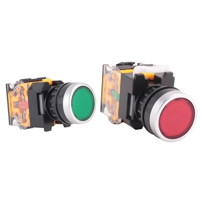 Promoção! 2 pces LA38-11/203 botão momentâneo interruptor de imprensa de energia resistente, 1 pces vermelho & 1 pces verde
