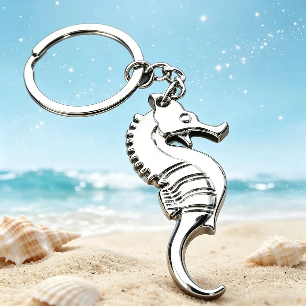 

Reative Shark Seahorse Keyring Personality Bottle Opener Keychain Metal Stainless Steel Pendant Silvery Unique Key Ring Gift