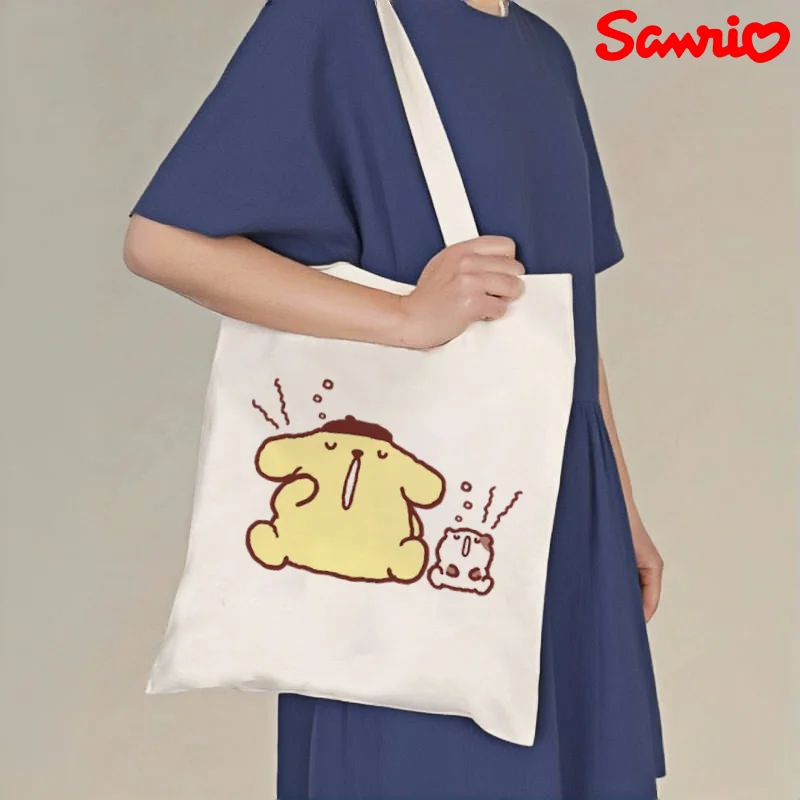 

1pc Sanrio Pom Pom Purin Canvas Single Shoulder Bag, Double-sided Printed Durable Large Capacity Daily Casual Shopping Handbag
