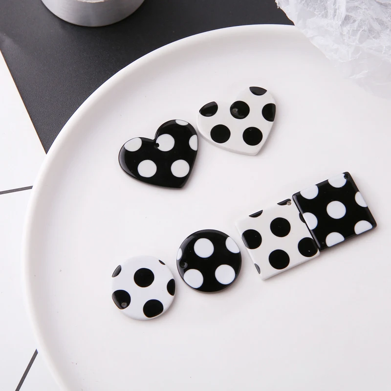 1pcs Diy Handmade Jewelry Accessories Acetate Black And White Dot Pendant Square Love Earrings Material Keychain Charms