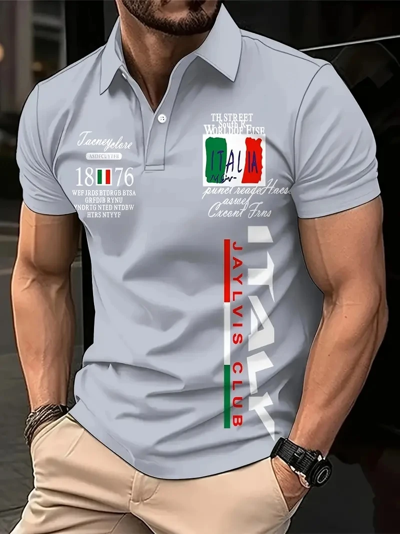 Fashion Men\'s Polo Shirt Italy Graphic Print Summer Short Sleeve Casual Button-Down Tops Oversized  Men\'s Clothing Golf T-Shirt