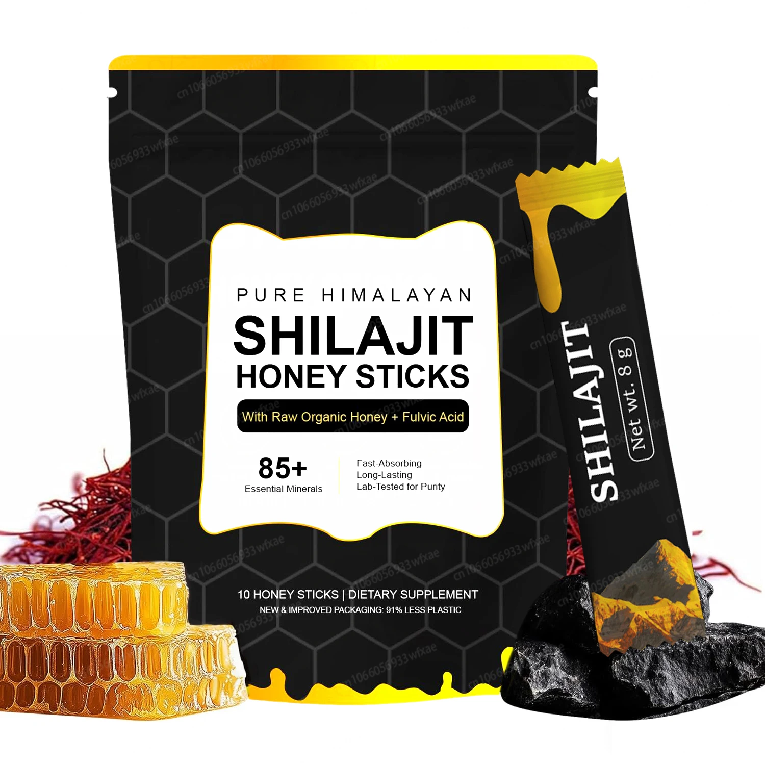 

Himalayan Shilajit Sticks with Organic Honey& 75%Fulvic Acid 10 Sticks for Energy Boost & Immune Support, 85+ Essential Minerals