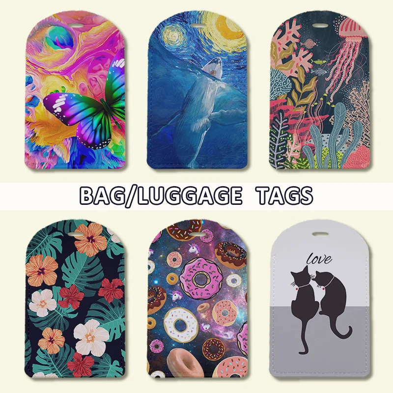 

PU Leather Travel Luggage Tags with Privacy Cover for Suitcase Handbags Backpacks Men Women Animals Tropical Plants Baggage Tags