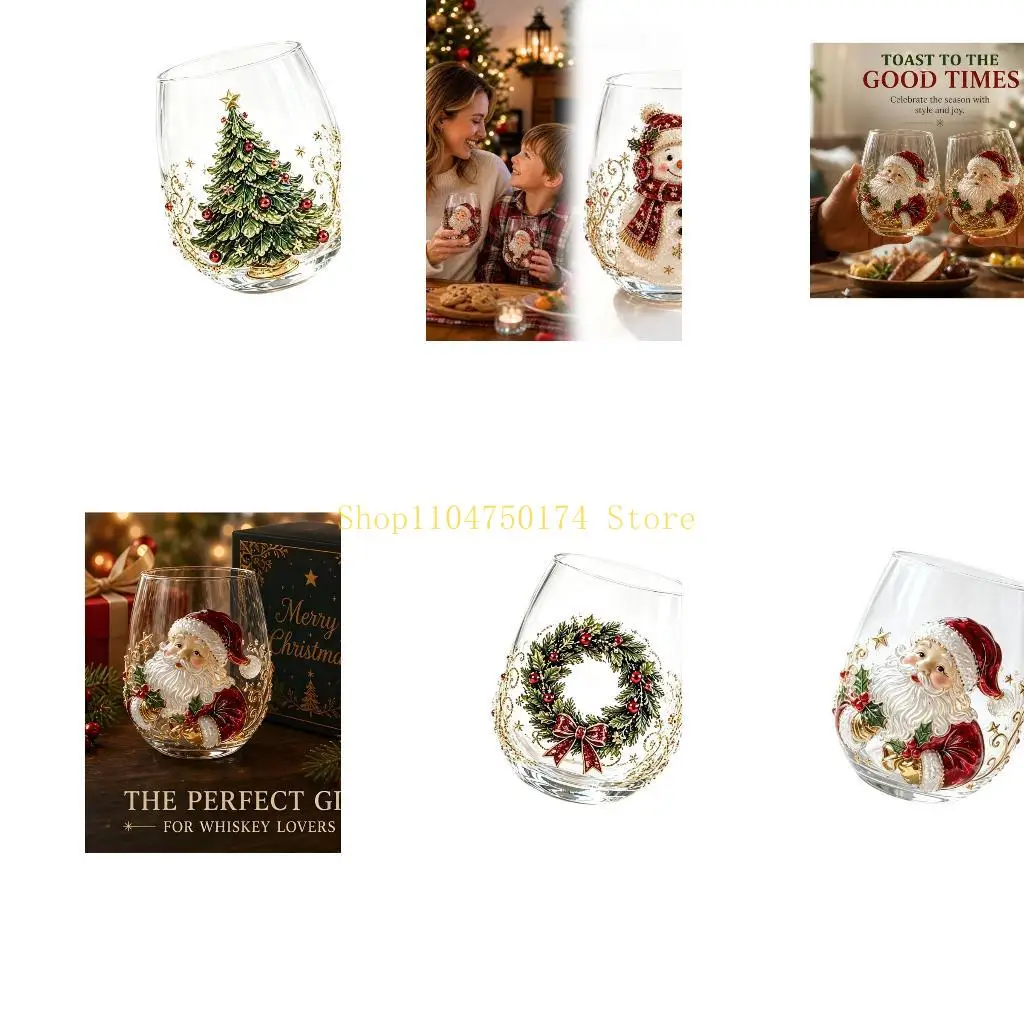 Christmas Clear Glass Cup Stemless Holiday Drinkware with 3D Seasonal Detail for Party Tables and Dinner Service Top Sale