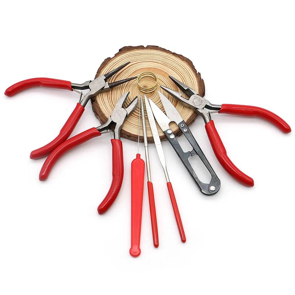 8-Piece DIY Handmade Jewelry Tool Kit Round Nose Pliers Needle Nose Pliers Open-End Scissors Threader Crochet Hook Jewelry Tools
