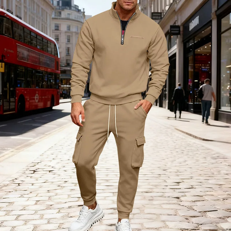 

2025 мужской зимний флисовый пуловер с длинными рукавами, высококачественный повседневный спортивный пуловер, свитер и рабочие брюки, комплект из двух предметов