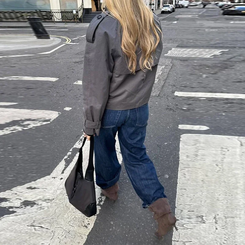Frühlings-Damen-Trenchcoat mit Schnürung, Stehkragen, Doppelreihiger Knopfverschluss, Stilvolle Neue Damen-Jacke mit Langen Ärmeln, Streetwear-Oberbekleidung – Detail 16