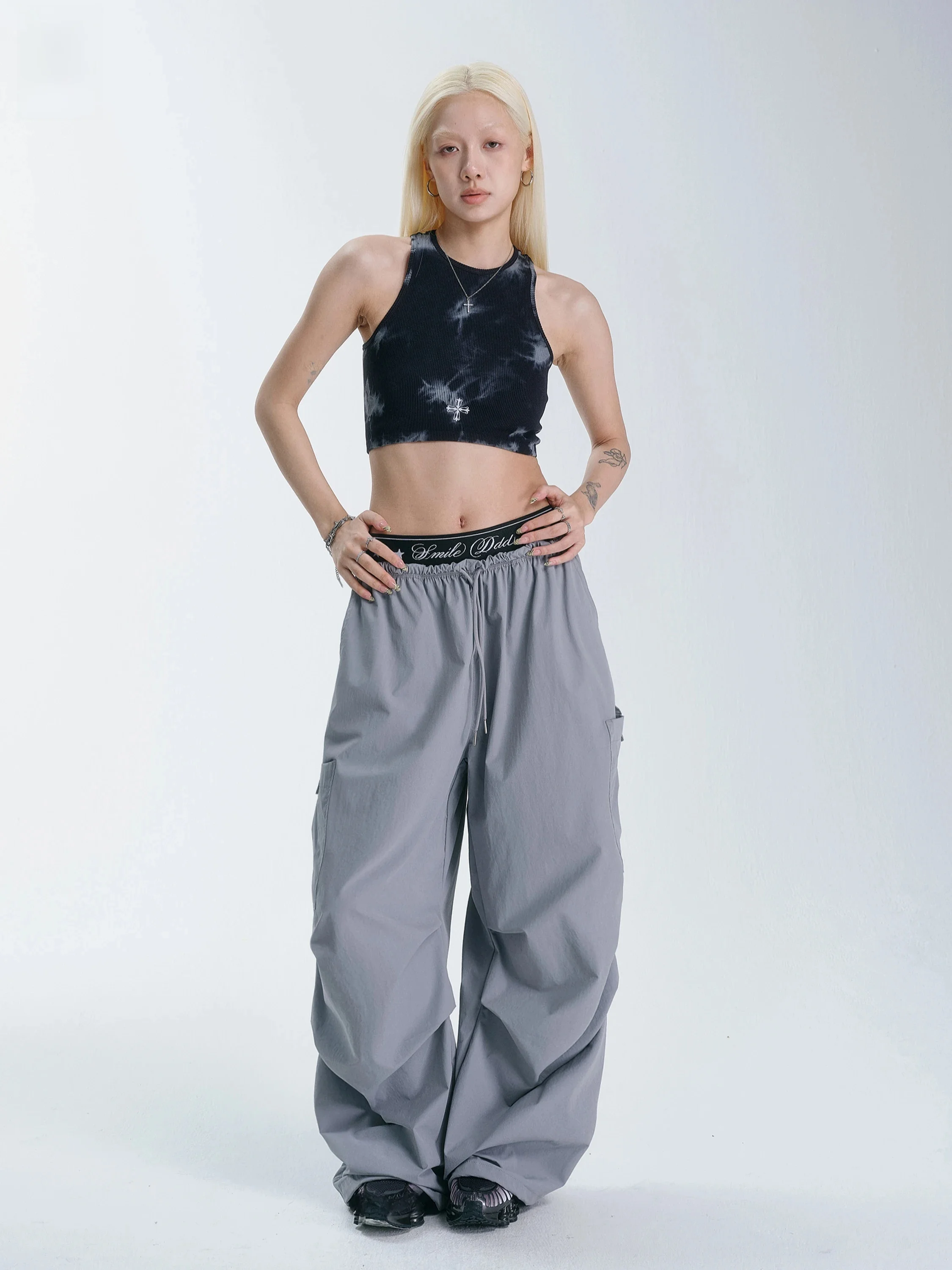 Smile Ddd Multi-Pocket Workwear Pants Low Waist Loose Dancing Quick Dry Double Waist Head Casual Fashion Straight Leg Trouser...