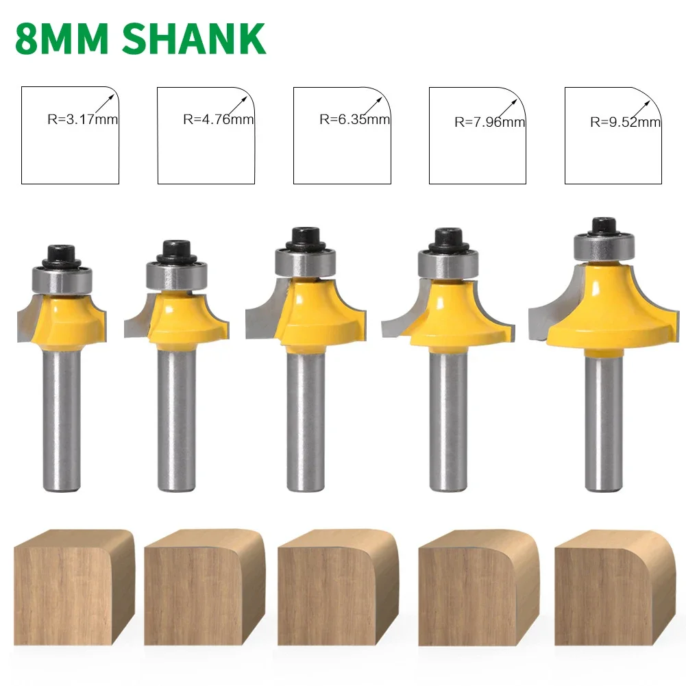 1PC 8MM Shank Milling Cutter Wood Carving Corner Round Over Router Bit with Bearing Milling Cutter Woodworking Tungsten Carbide