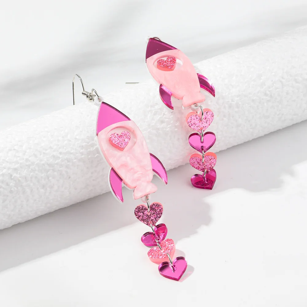 New Glitter Acrylic Love Waterdrop Tassel Long Earrings for Women Heart Rain Rocket Drop Earring Jewelry Valentine\'s Day Gifts