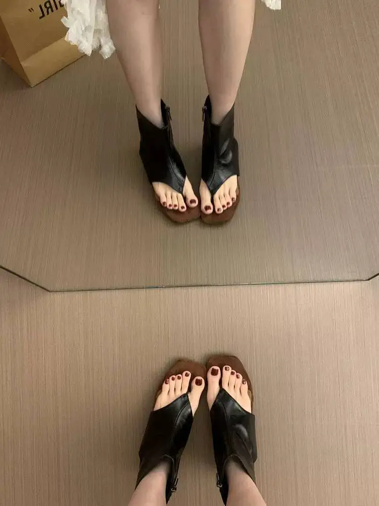 2026 French Retro Brown Short Ankle Boots Ladies Height Increase Clip Toe Shoes Summer Side Zipper Design Versatile Casual Daily view 5