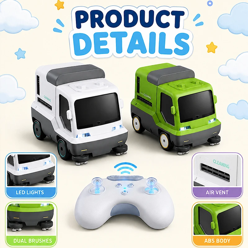 2.4G RC Desktop Vacuum Cleaner Toy Car Mini Remote Control Cleaning Truck with LED Light Kids Simulation Sanitation Car Gift