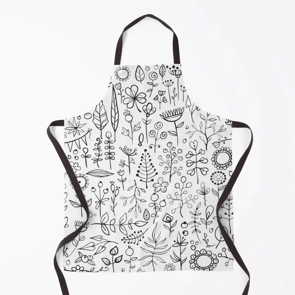 

Wildflowers Black And White Apron Bib For Kitchen barber uniform Apron