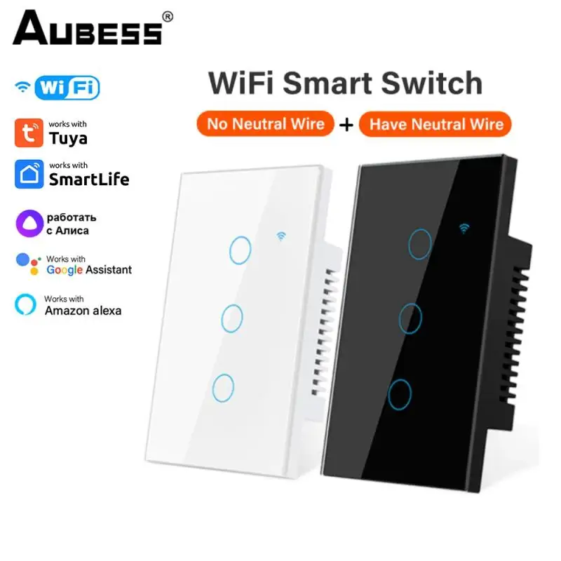 TUYA WiFi Smart Light Switch US No Neutral Line/ With Neutral Line1/2/3/4 Gang Smart Home Via Smart Life Alexa Google Home