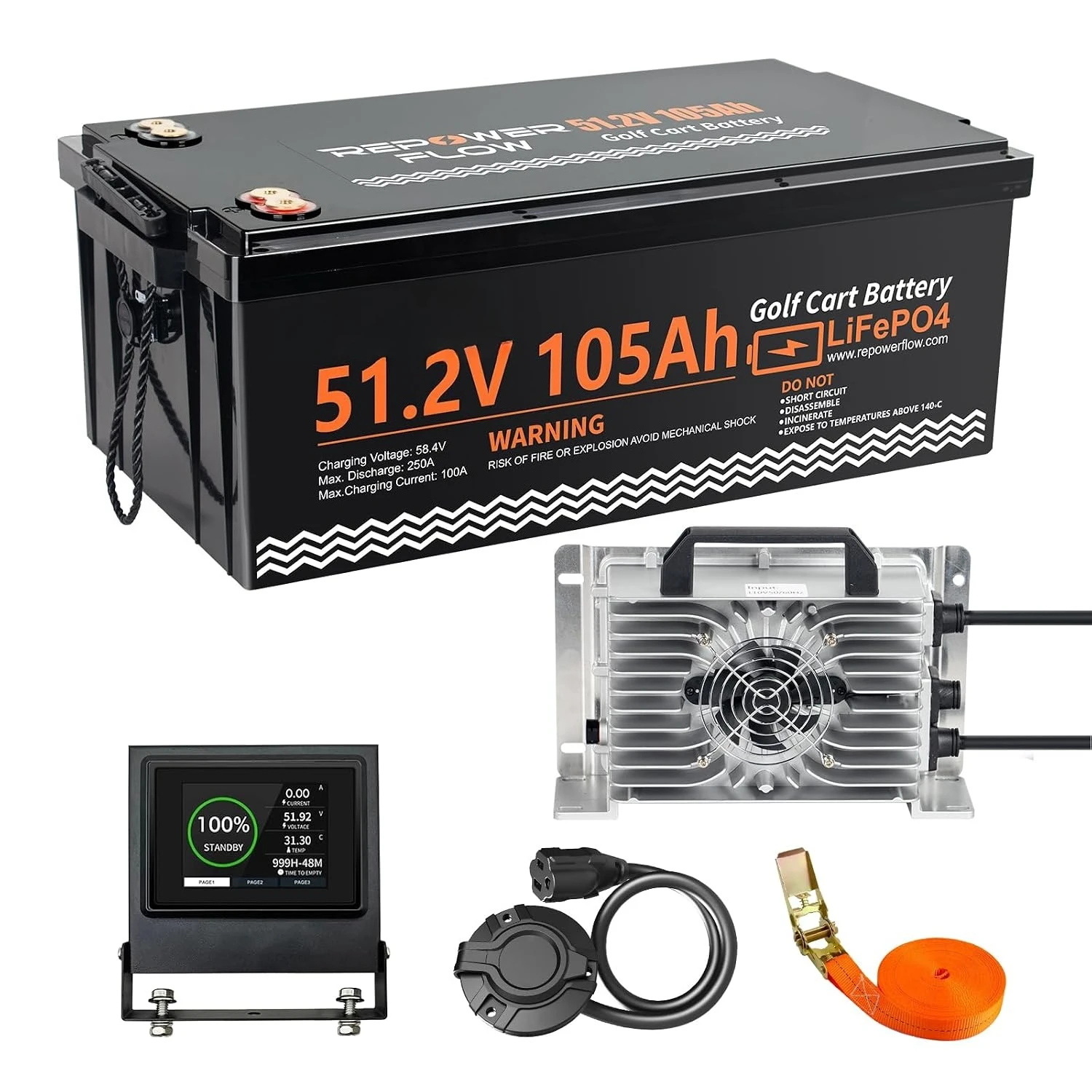48V 105Ah Lithium Golf Cart Battery with 250A Smart BMS | 5376Wh LiFePO4 battery supports 400A for 3 seconds. The, Customized
