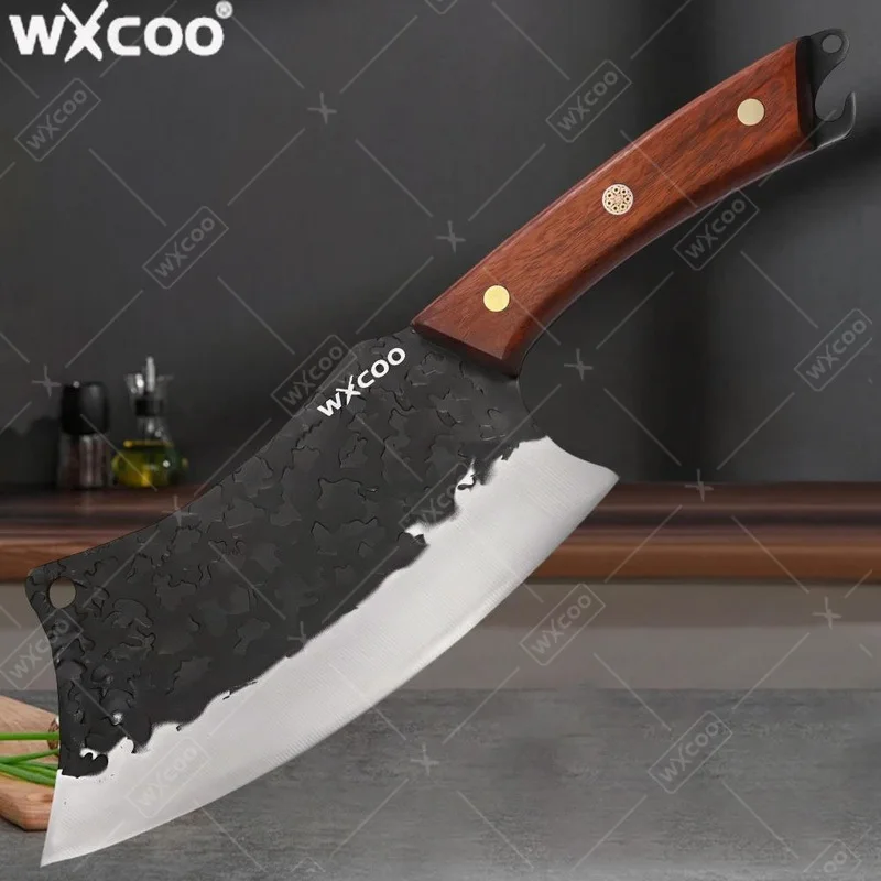 

WXCOO Кованый нож шеф-повара ручной работы с деревянной ручкой из нержавеющей стали, кухонный многоцелевой набор для мясника, нож для мяса, нож для костей и фруктов