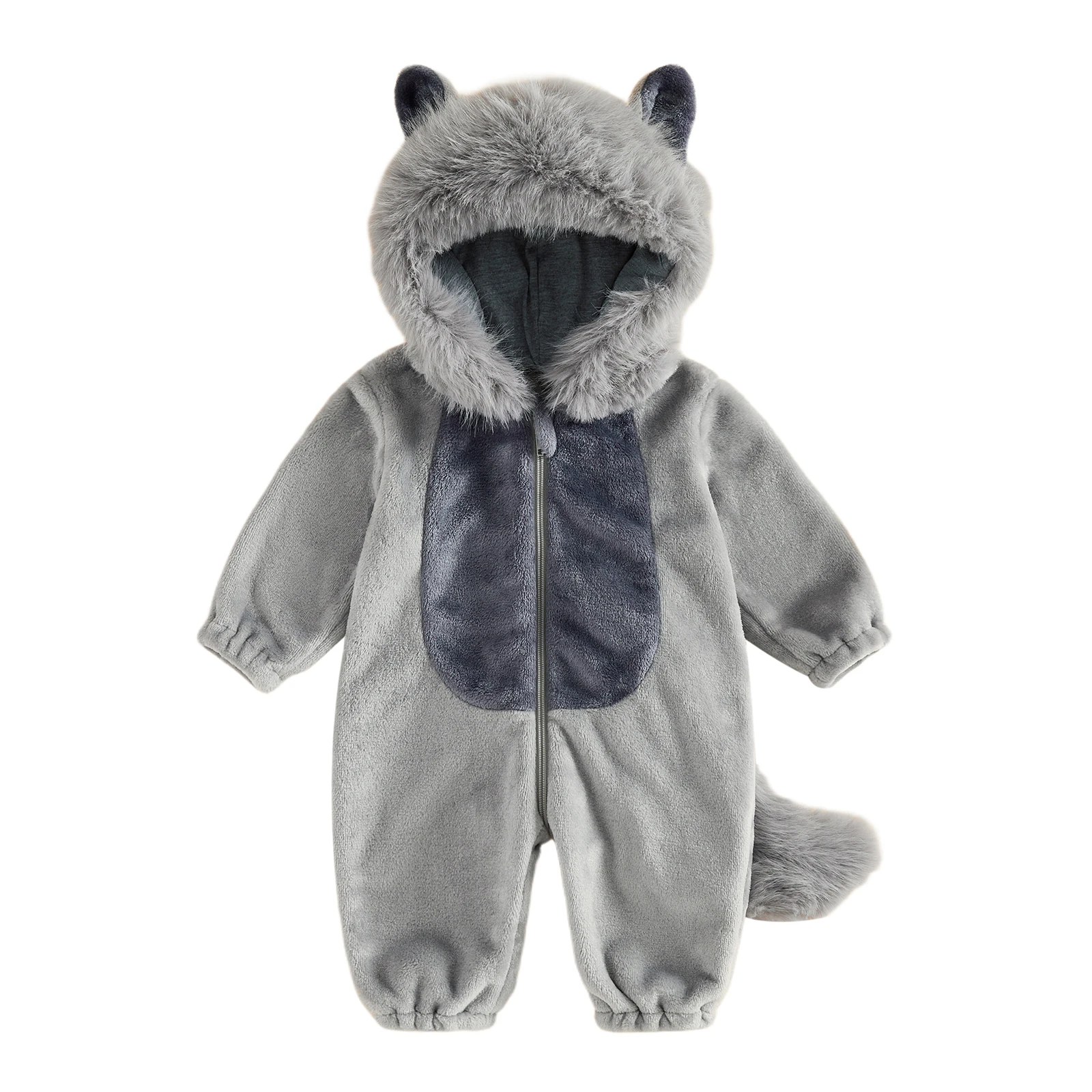 2027 Winter Creative Hooded Plush Warm Jumpsuit for Kids Baby Wolf Costume Long Sleeve Romper Halloween Jumpsuit New