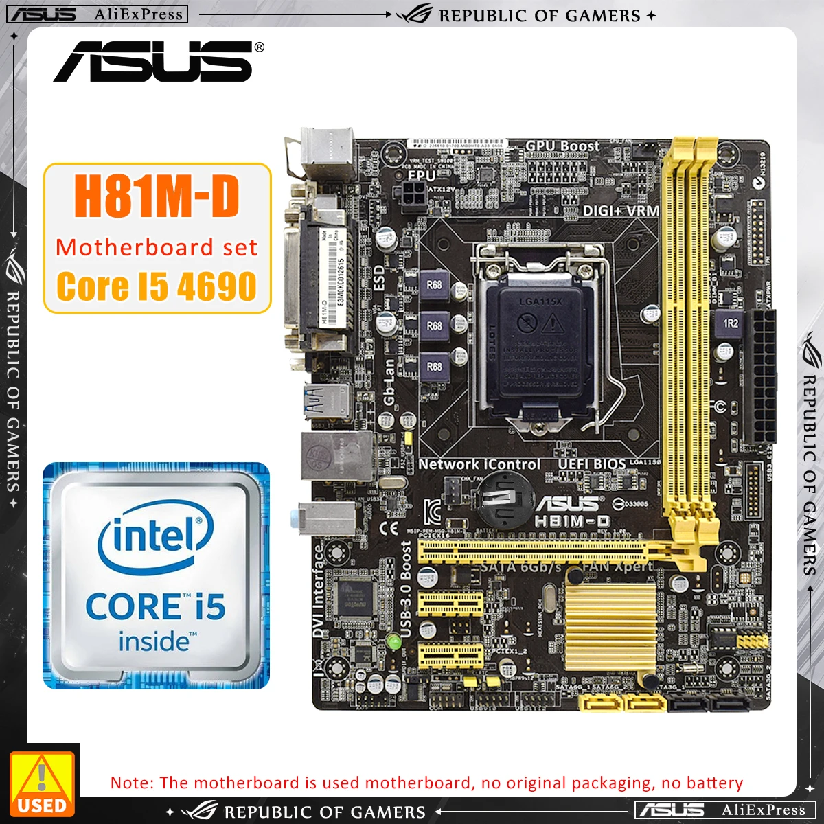 

Комплект материнской платы ASUS H8I H81M-D + i5 4690 Процессор DDR3 1600 МГц 16 ГБ LGA1150 Intel H81 16 ГБ PCI-E 2,0 USB3.0 mATX