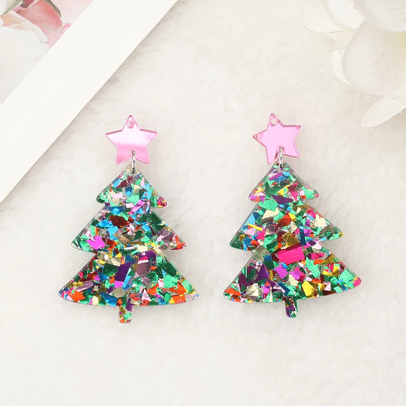 6Pcs Christmas Charms Creative Acrylic Star Tree Pendant For Necklace Keychain Diy Making Accessories