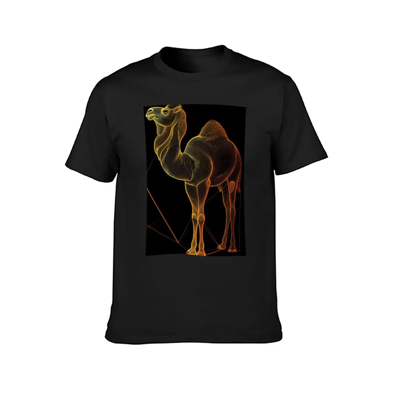 Linear Image of a Camel: Minimalistic Elegance in an Abstract Graphic Design T-Shirt korean fashion plain men clothings