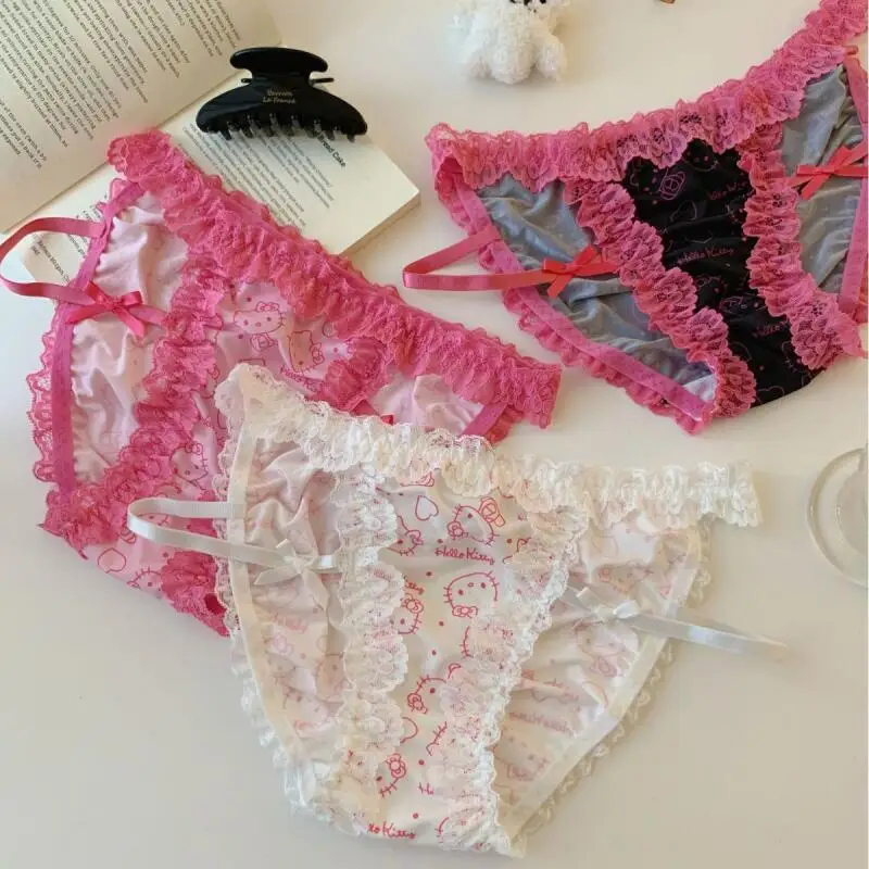 Quente anime olá kitty menina kawaii roupa interior sexy rendas dos desenhos animados estilo bonito doce estudante cintura baixa hip levantamento briefs