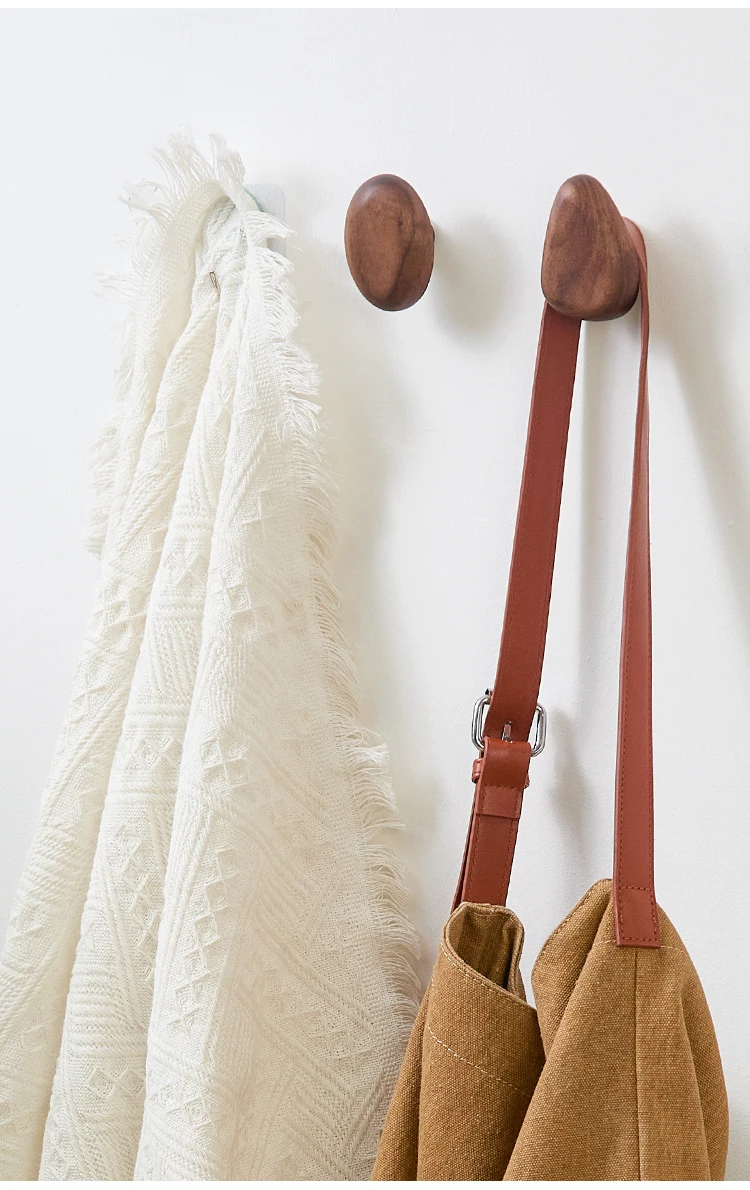 Scandinavian Solid Wood Handle Clothes Hook Coat Hook Wall-mounted Hook Punch-free Door Clothes Hanger Pebble Shape Cabinet Door