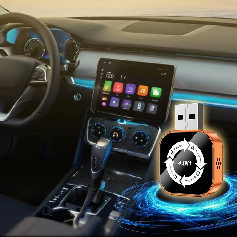 

НОВЫЙ Улучшенный беспроводной адаптер 4-в-1 для CarPlay, Mirror Link, AirPlay: мгновенное беспроводное подключение (Plug&Play) для проводных CarPlay-устройств