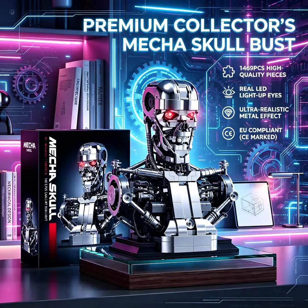 

1469PCS Mecha Skull Skeleton Robot Building Blocks Movie T800 Bust Figures Model Desktop Ornament Construction Bricks Toys Gift