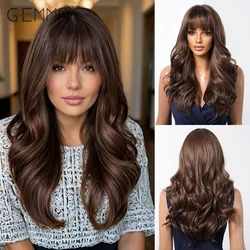 GEMMA Long Natural Wavy Synthetic Wig Golden Brown Wigs with Bangs for Women Cosplay Cosplay Daily Hair Heat Resistant Fibre