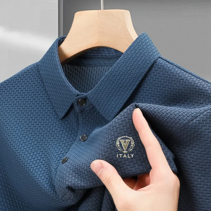 

Summer Men New High end Customized Short sleeve GolfPersonalized Fashion badge Polo Shirt Comfortable breathable Ice Silk Tshirt
